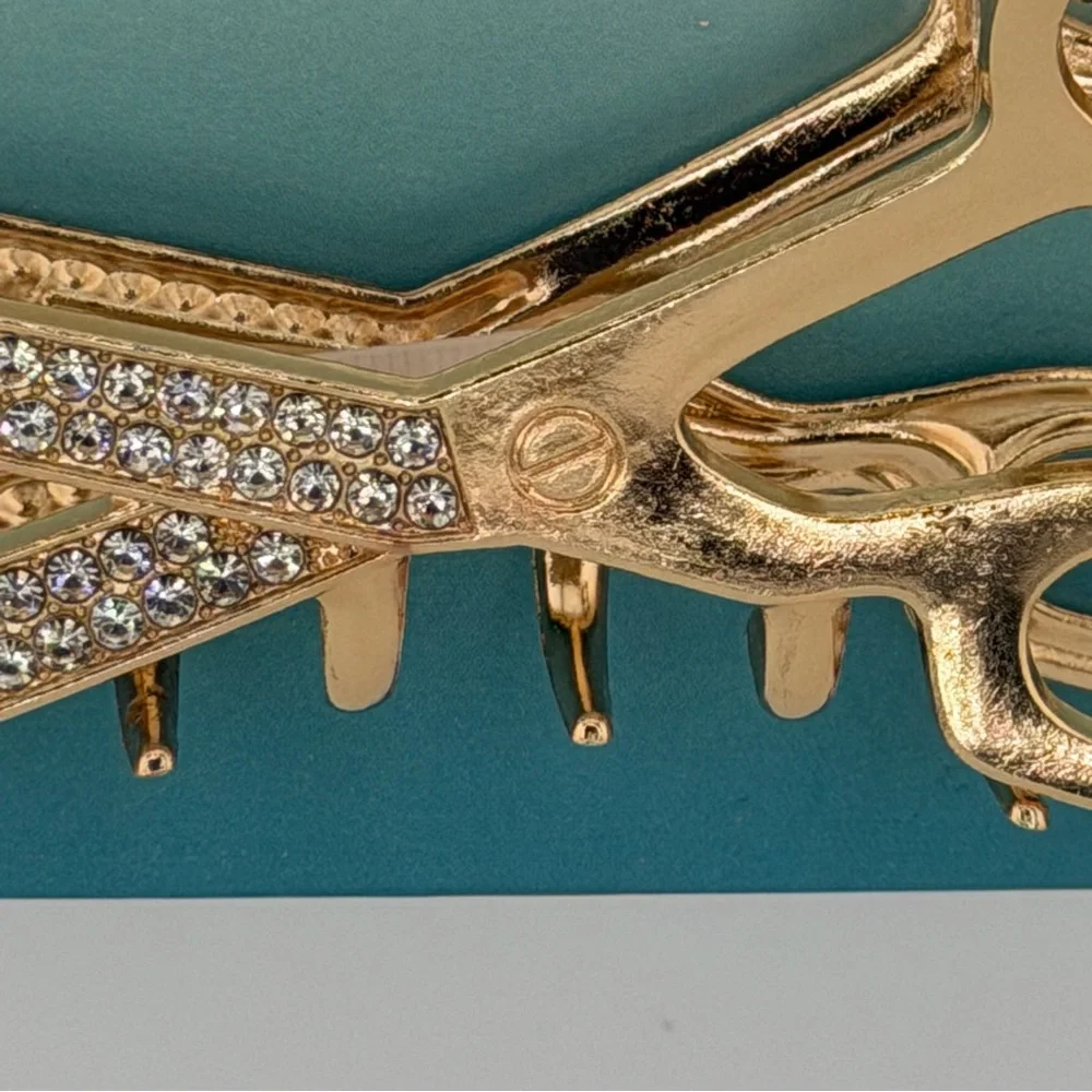 Piper K Scissors Hair Claw Clip Gold Tone Rhinestones.